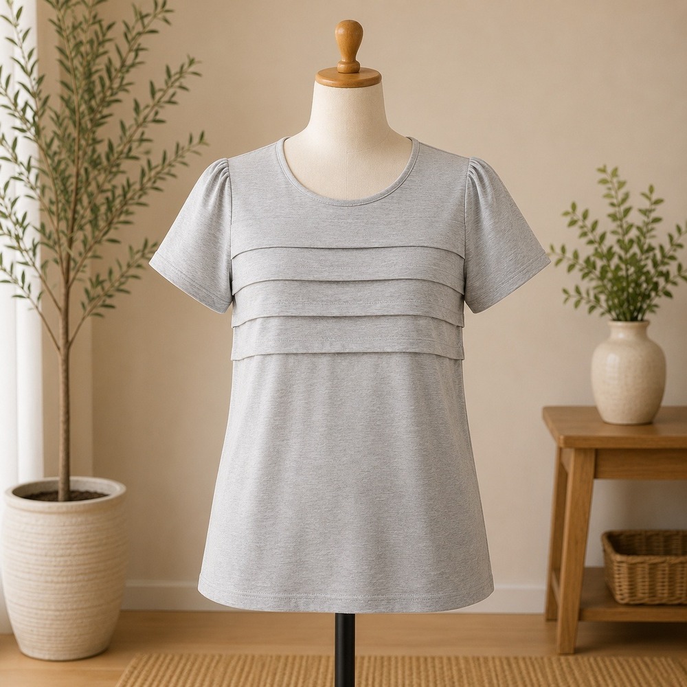 NWTโ Cupshe T-Shirt Womens XL Gray Pleated Chest Short Sleeve Casual Top